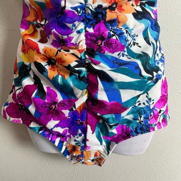 Maxine of Hollywood One Piece Swimsuit Size 14 Ruched Modest Retro Colorful - Picture 4 of 9
